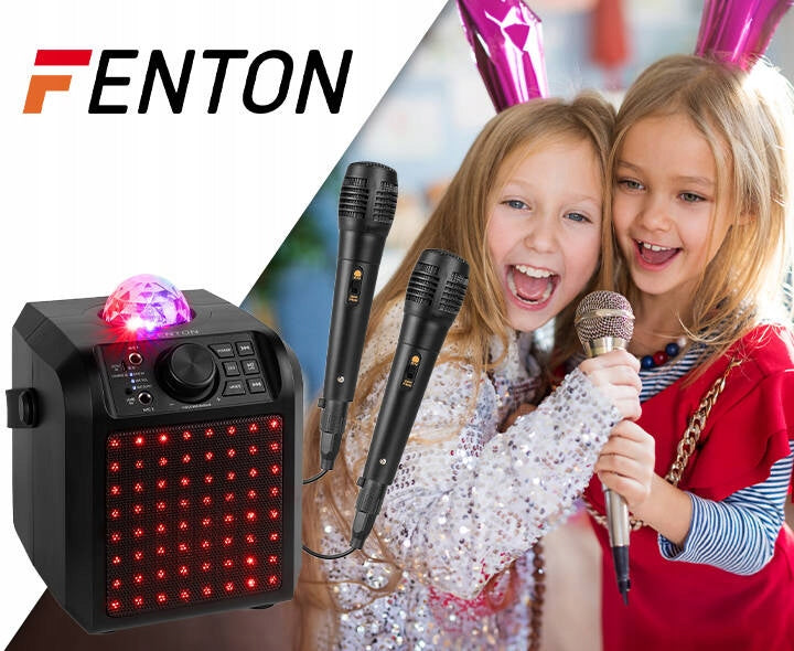 Bluetooth Karaoke Speaker with LED Hemisphere Two Karaoke Microphones for Kids Brand Fenton