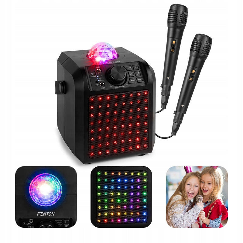 Bluetooth Karaoke Speaker with LED Hemisphere Two Karaoke Microphones for Kids
