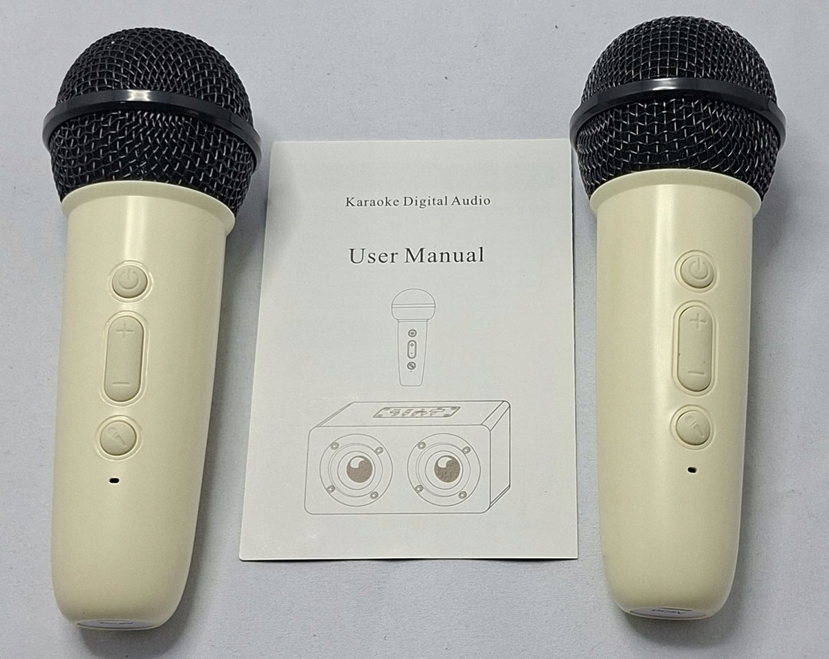 Bluetooth Karaoke Speaker with Microphones, H3 Wooden Case Packaging status original