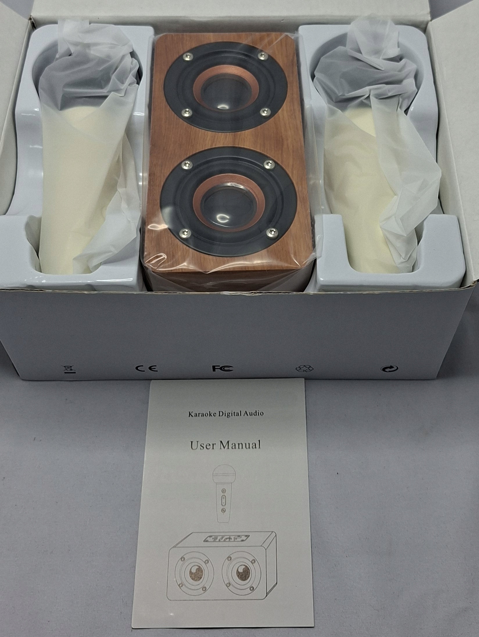 Bluetooth Karaoke Speaker with Microphones, H3 Wooden Case