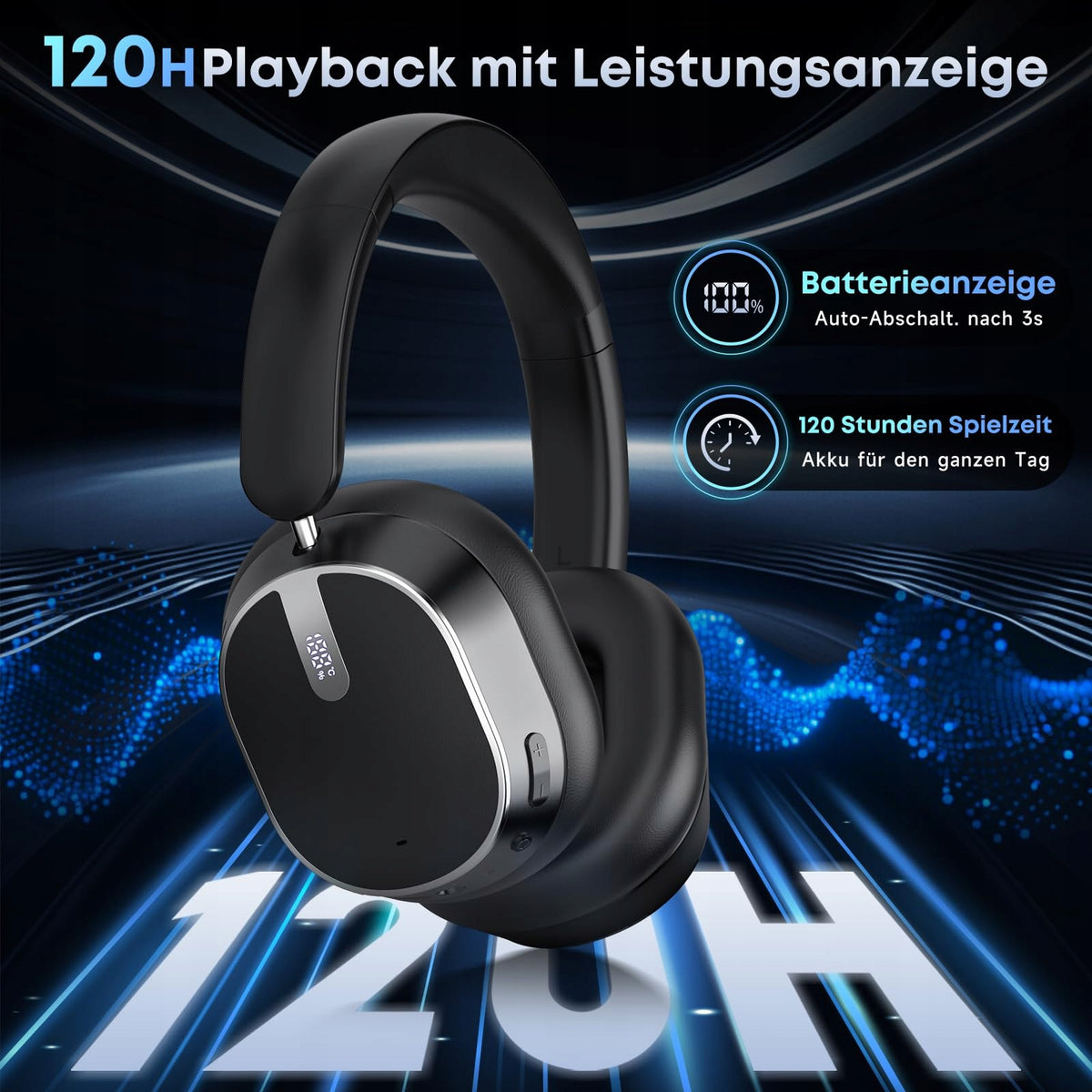 Bluetooth On-Ear Headphones with ANC, 120 Hours Operation and Hi-Res Sound Brand no brand