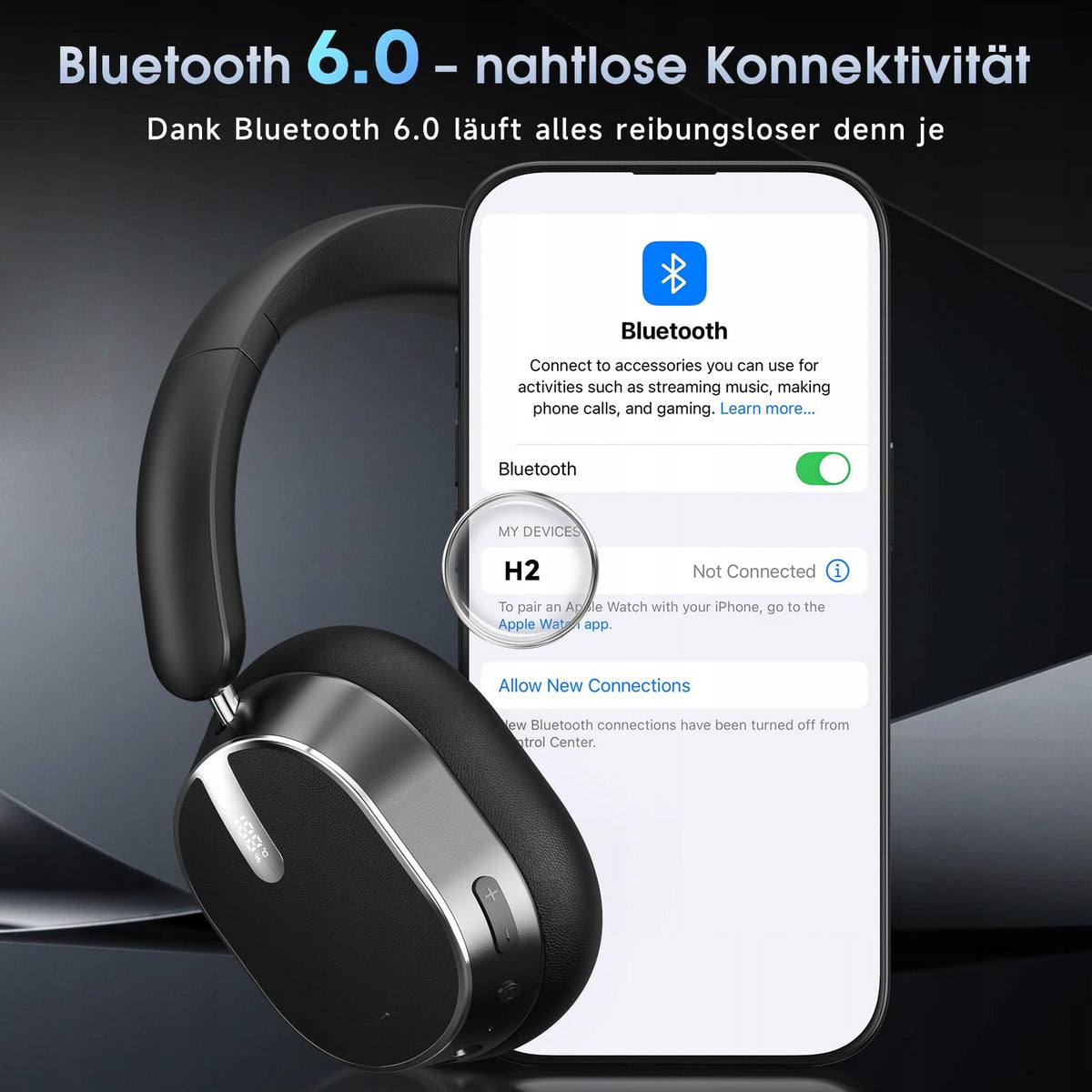 Bluetooth On-Ear Headphones with ANC, 120 Hours Operation and Hi-Res Sound Model H2