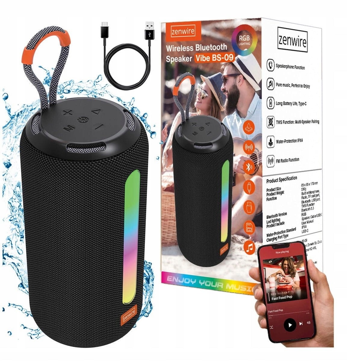 Bluetooth Portable Wireless FM Radio Tower Boombox MP3 26W Zenwire