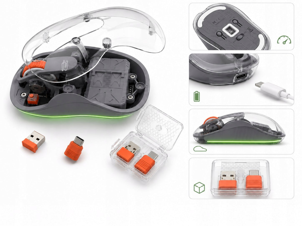 Bluetooth RGB Wireless Mouse USB-A USB-C Transparent Pixel UP Crystal Manufacturer code PU-CT01