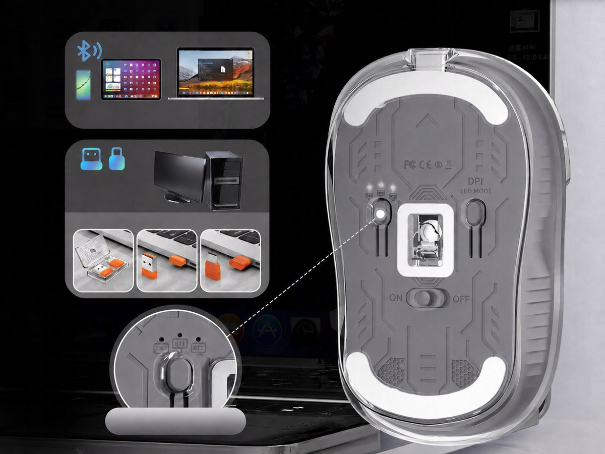 Bluetooth RGB Wireless Mouse USB-A USB-C Transparent Pixel UP Crystal Packaging status original