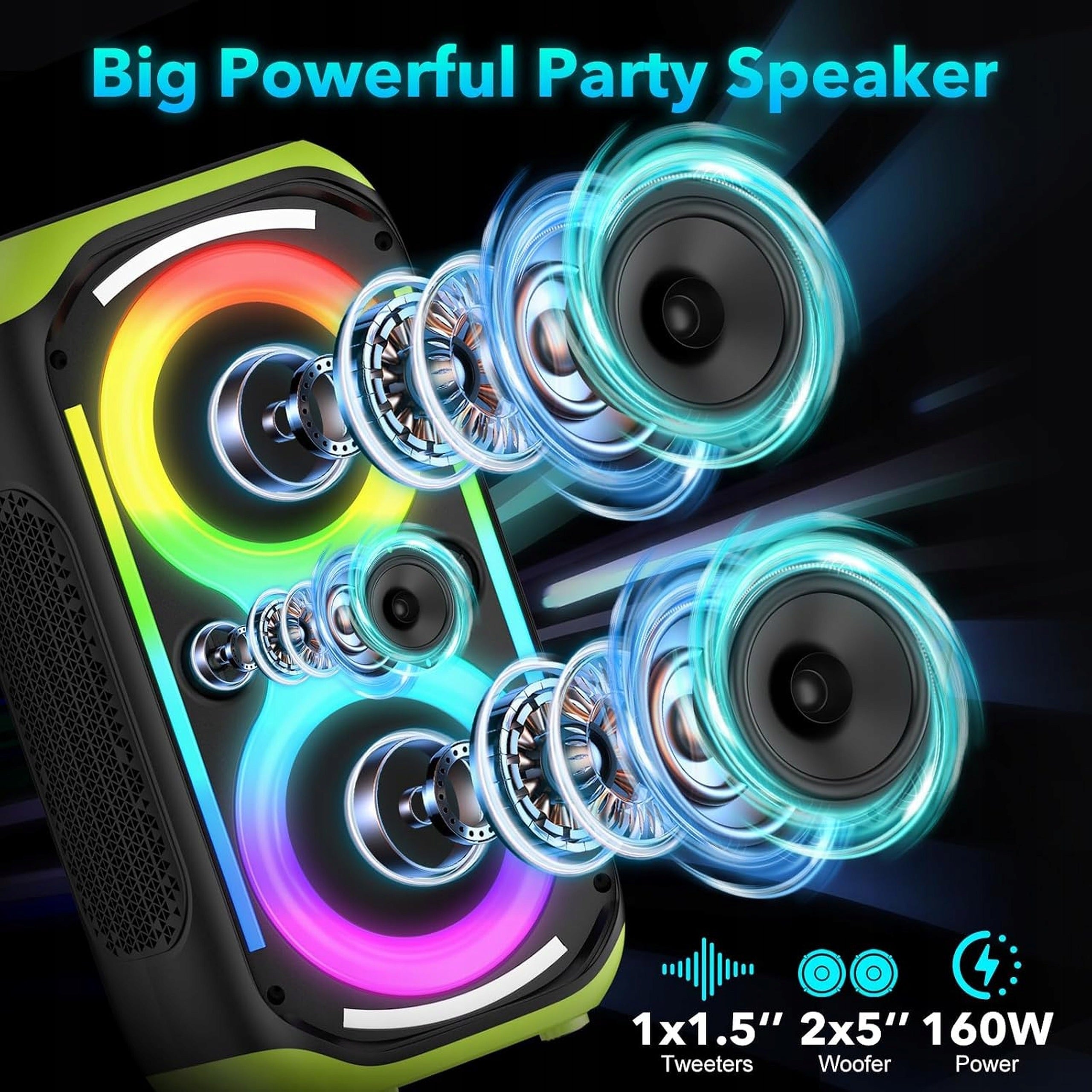 Bluetooth Speaker 160W Portable Party TWS LED Bass Wireless Brand TYOTY