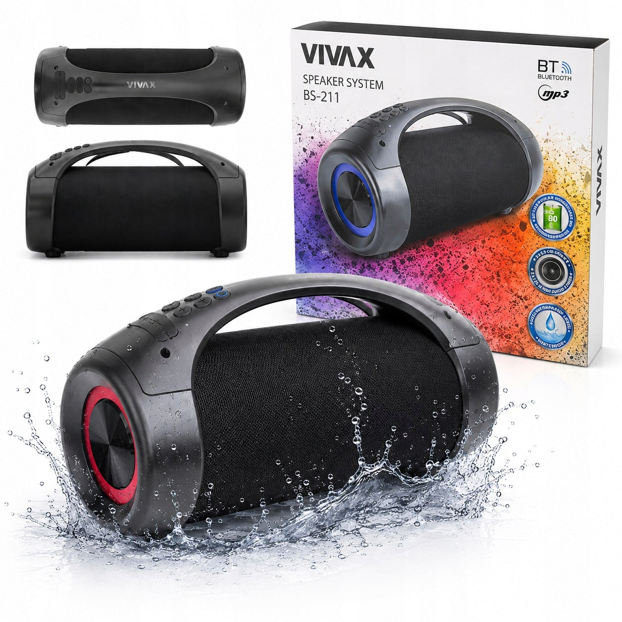 Bluetooth Speaker 50W TWS LED IPX5 Microphone Radio Powerful VIVAX BS-211