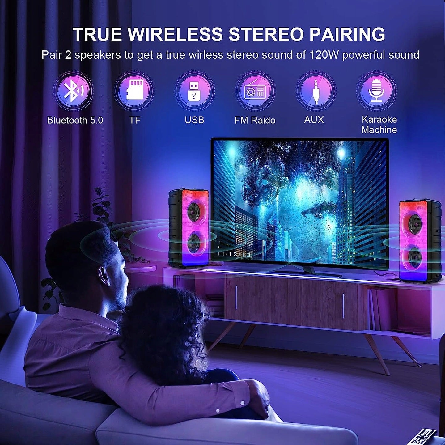 Bluetooth Speaker, 60 W, 5.0, LED CONNECTIVITY LARGE BATTERY Batteries included yes