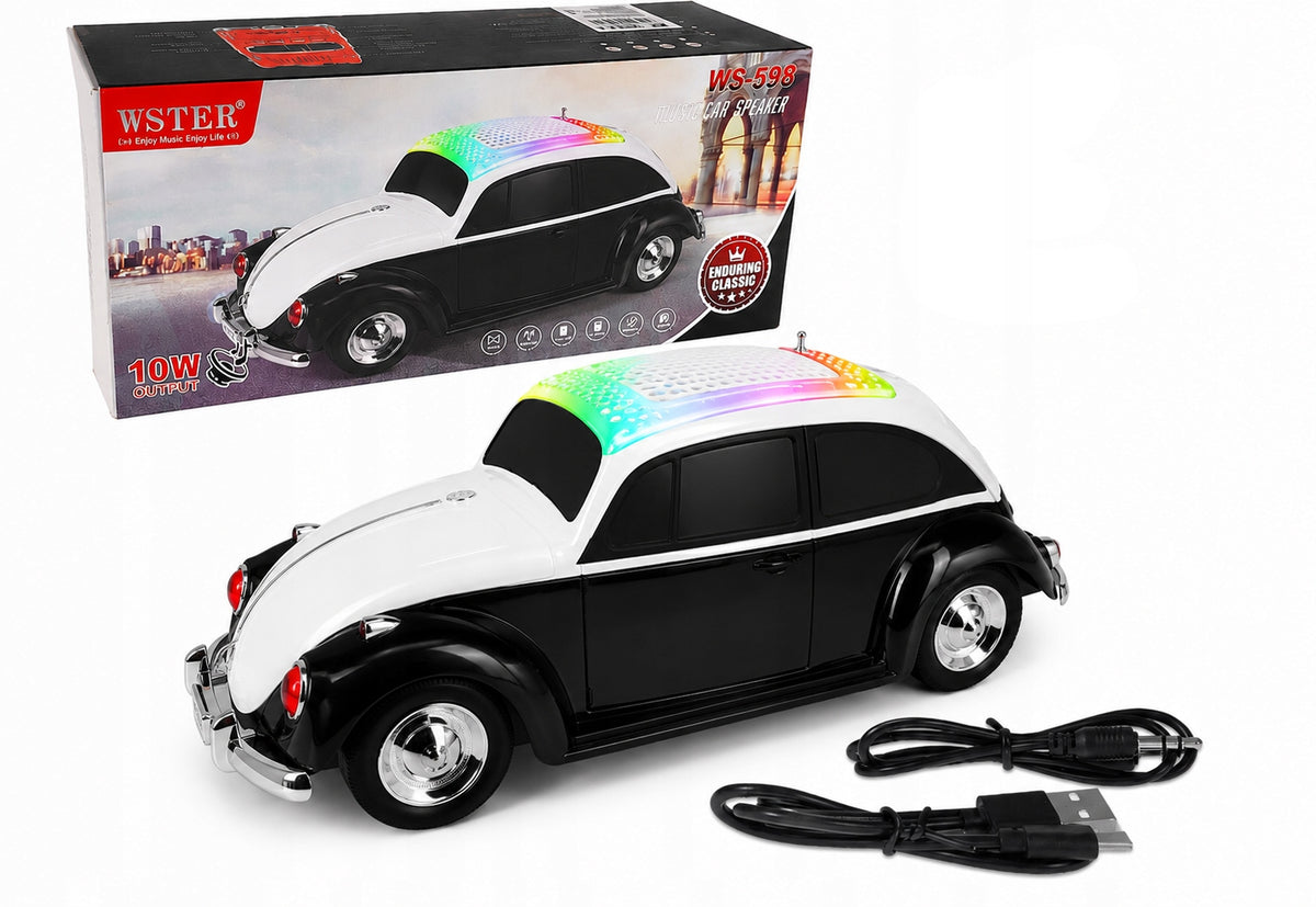 Bluetooth Speaker Car Beetle FM Radio USB MP3 3W Rechargeable White