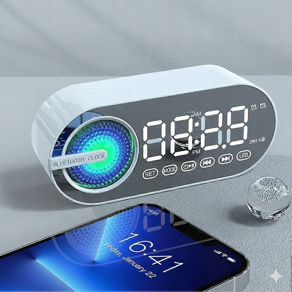 Bluetooth Speaker G30 Alarm Clock Mirror FM Radio RGB LED Bass Brand Ortizan