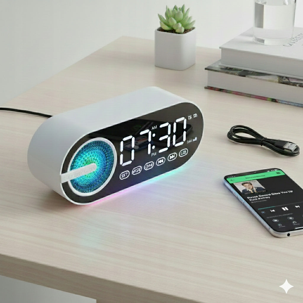 Bluetooth Speaker G30 Alarm Clock Mirror FM Radio RGB LED Bass Manufacturer code Głośnik Bluetooth Zegar LED