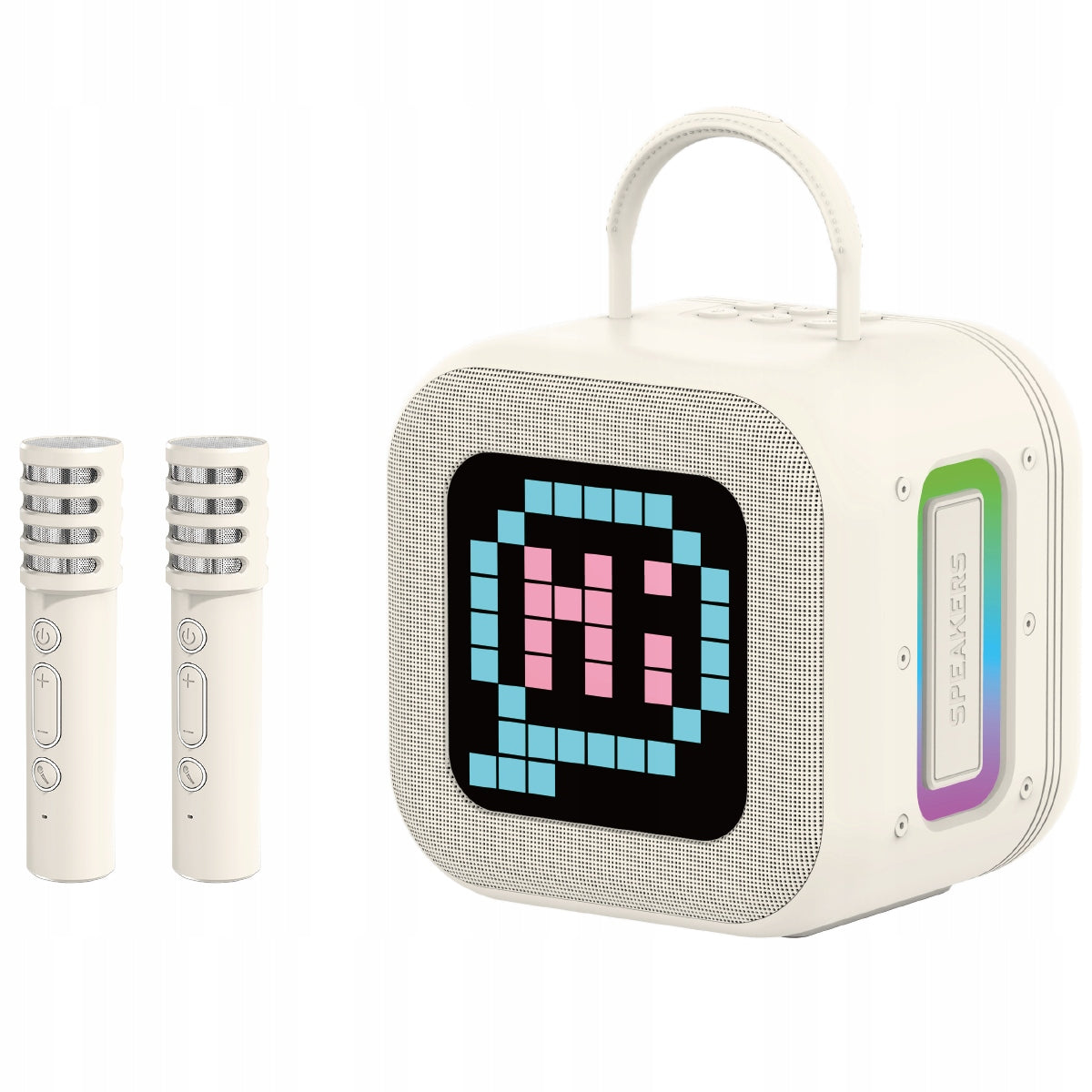 Bluetooth Speaker Karaoke Kit 2 Microphones Fun Pixel RGB Display Packaging status original