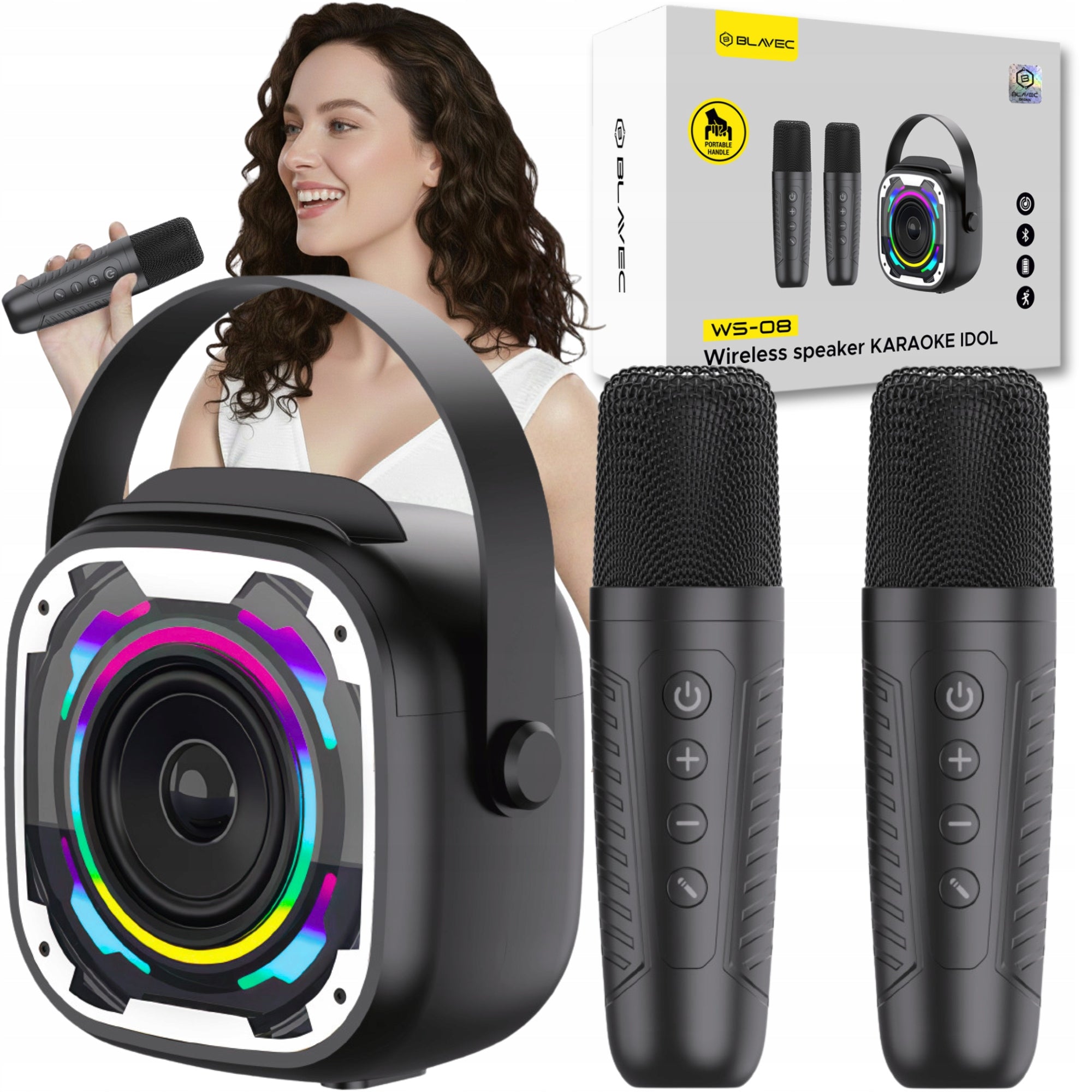 Bluetooth Speaker Karaoke Kit 2 Microphones Portable Wireless RGB