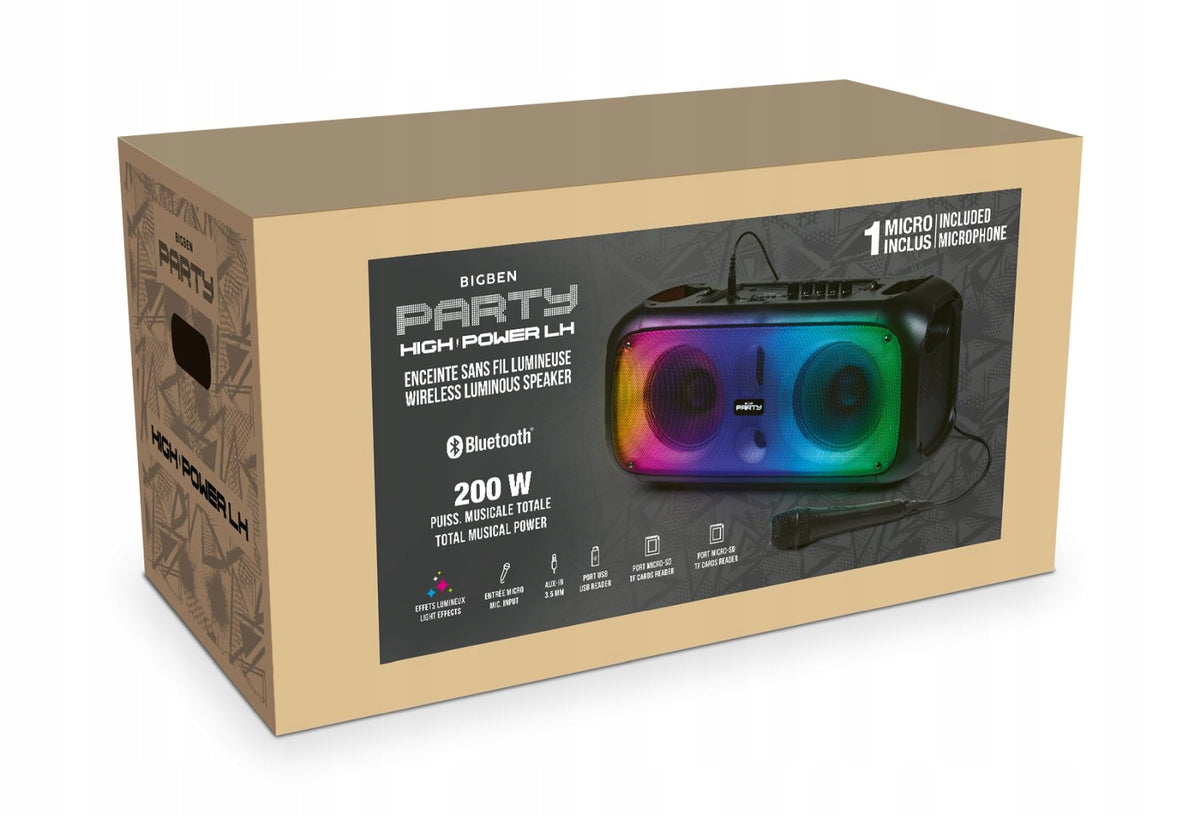 Bluetooth Speaker Large Microphone Party Cube LED Backlight 200W Big Ben Brand Bigben