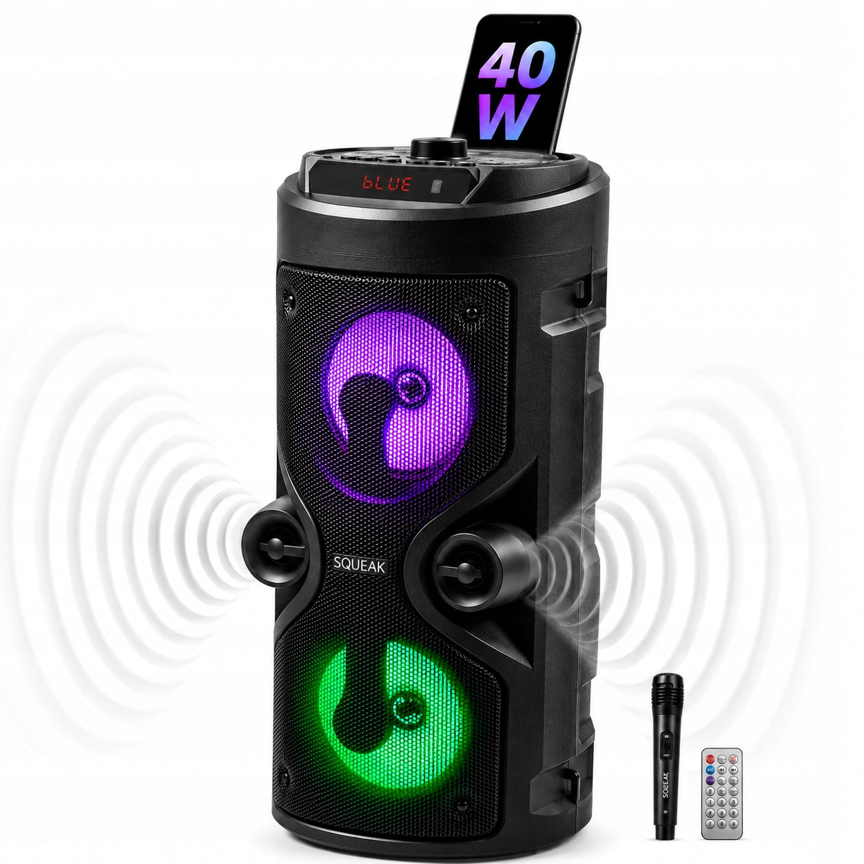 Bluetooth Speaker Portable Karaoke LED USB FM Radio 1000W SQUEAK SQ1004