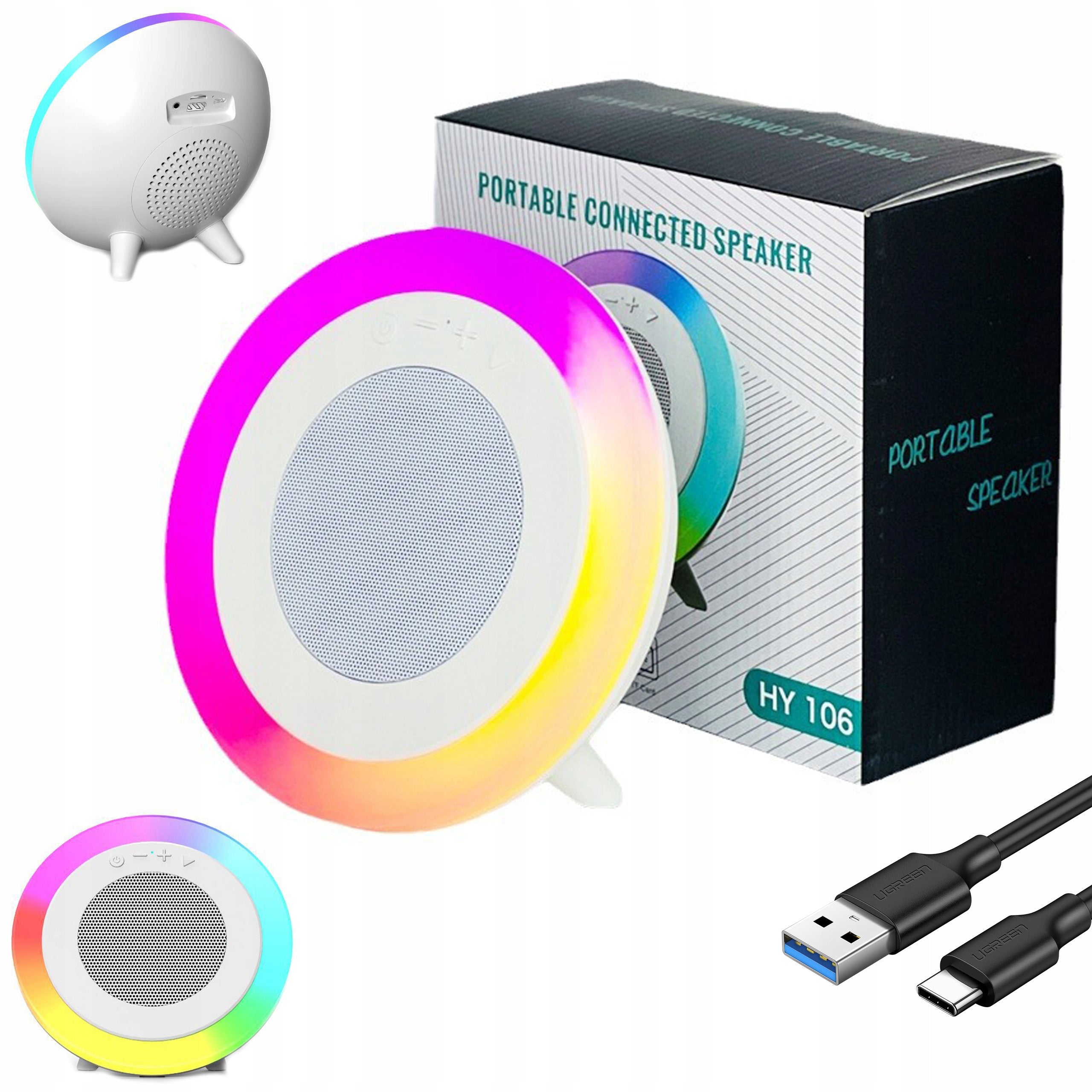 Bluetooth Speaker RGB LED Light Portable USB AUX