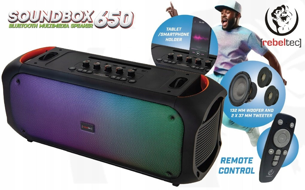 Bluetooth Speaker Rebeltec SoundBOX 650 Remote Control KARAOKE CONSTRUCTION SPEAKER Brand Rebeltec