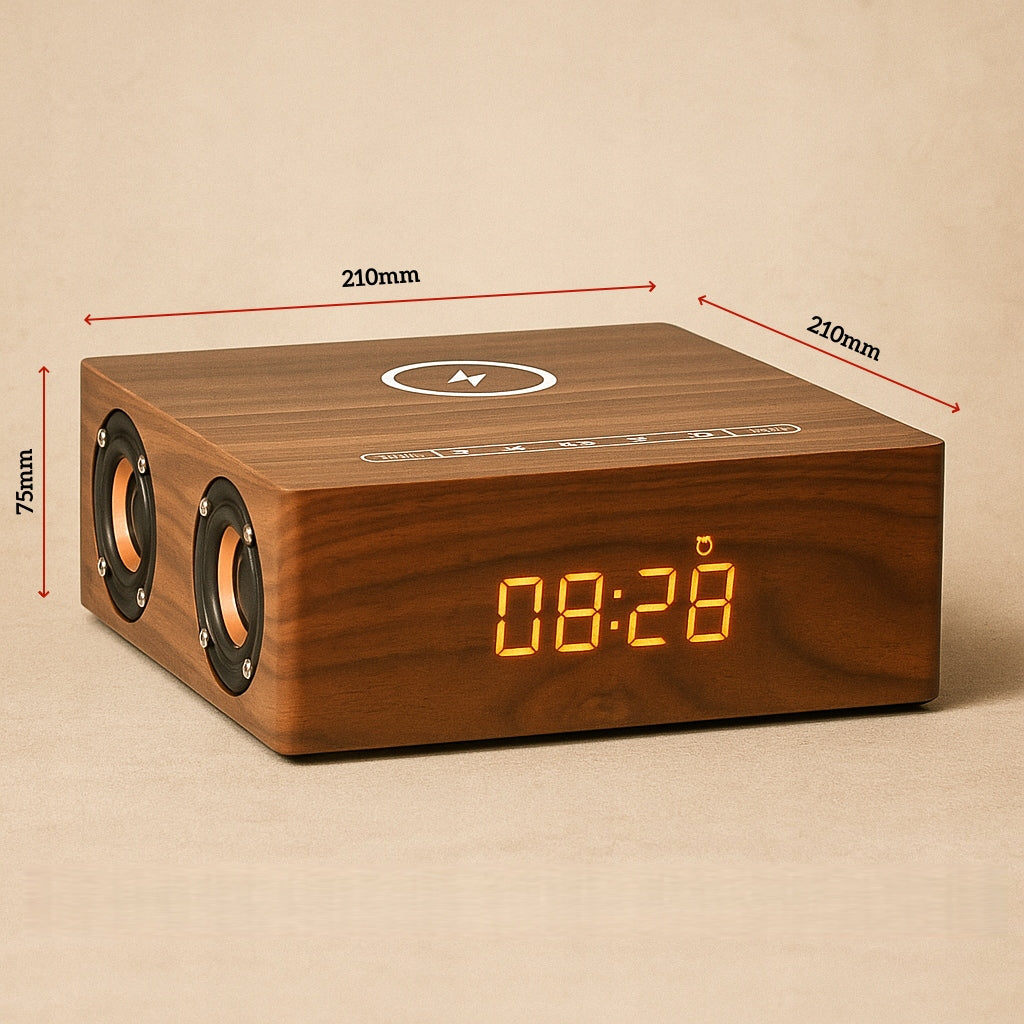 Bluetooth Speaker with LED Clock and Q5A Charger – Walnut Manufacturer code Q5A