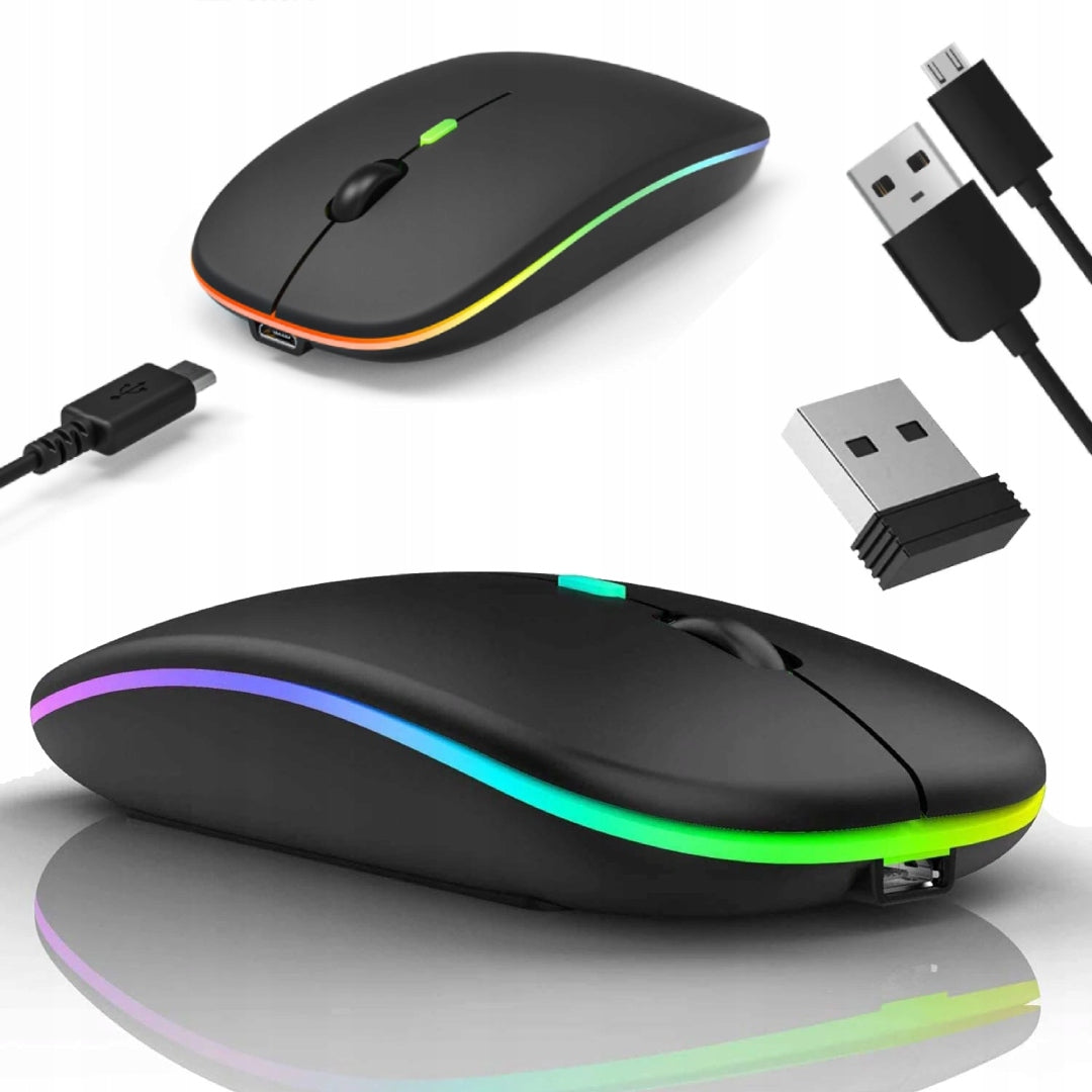 Bluetooth + USB Mouse 2,4GHz LED Black Mouse Wireless Rechargeable