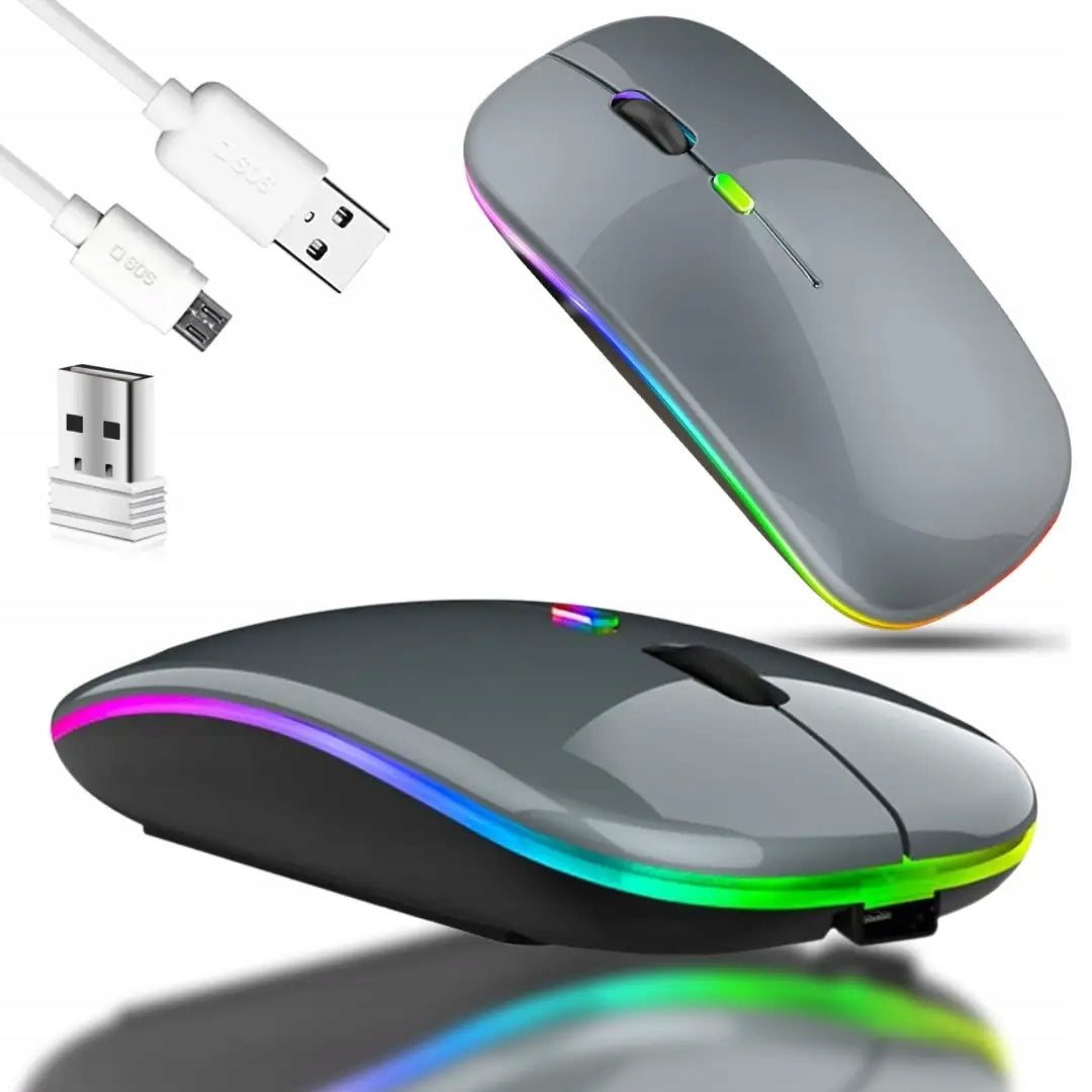 Bluetooth + USB Mouse 2,4GHz LED Grey Mouse Wireless Rechargeable