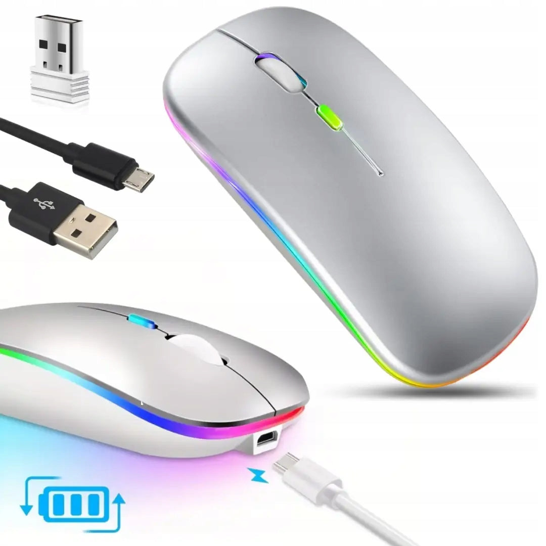 Bluetooth + USB Mouse 2,4GHz LED Silver Mouse Wireless Rechargeable