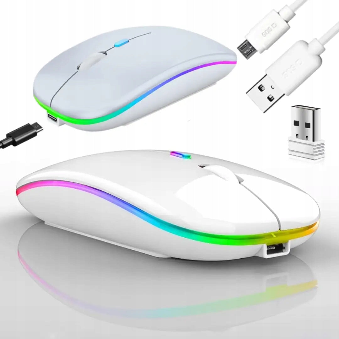 Bluetooth+USB Mouse 2,4GHz LED White Mouse Wireless Rechargeable