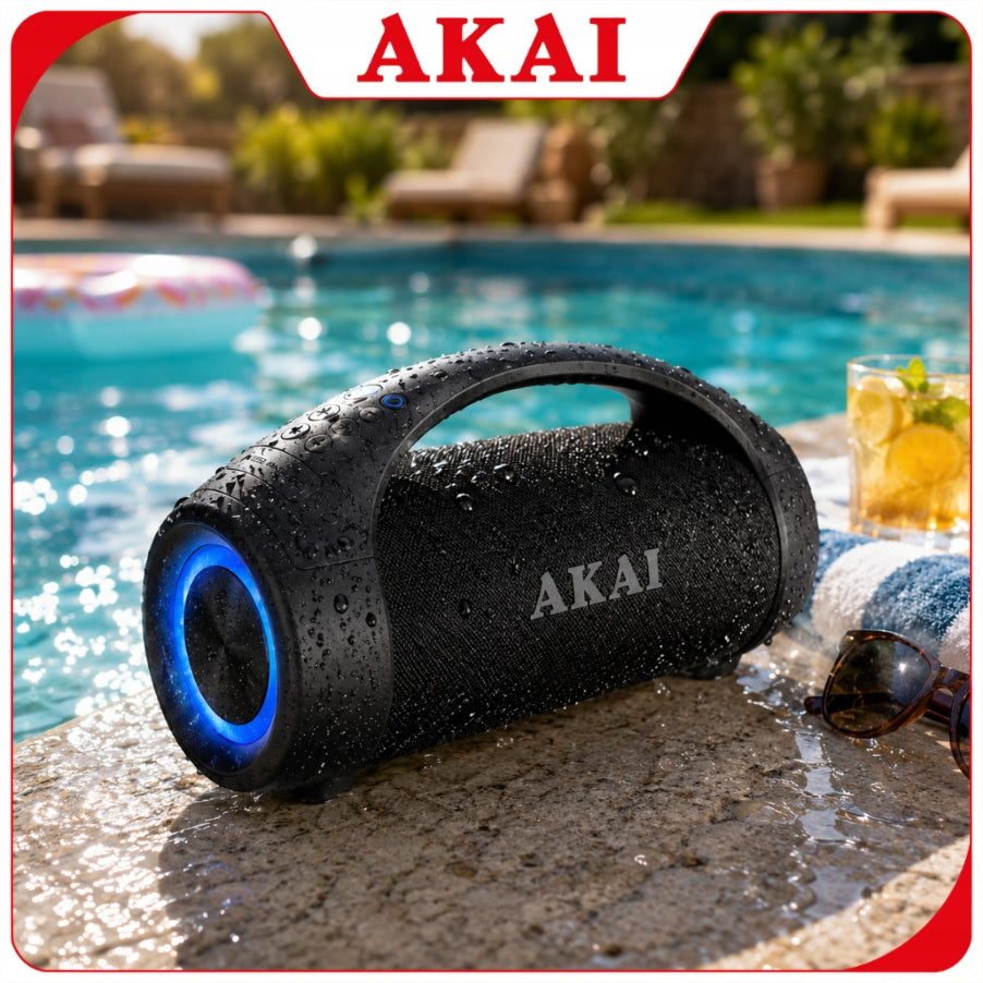 Bluetooth Wireless Speaker AKAI Powerful Portable Bass Waterproof IPX5 Brand Akai