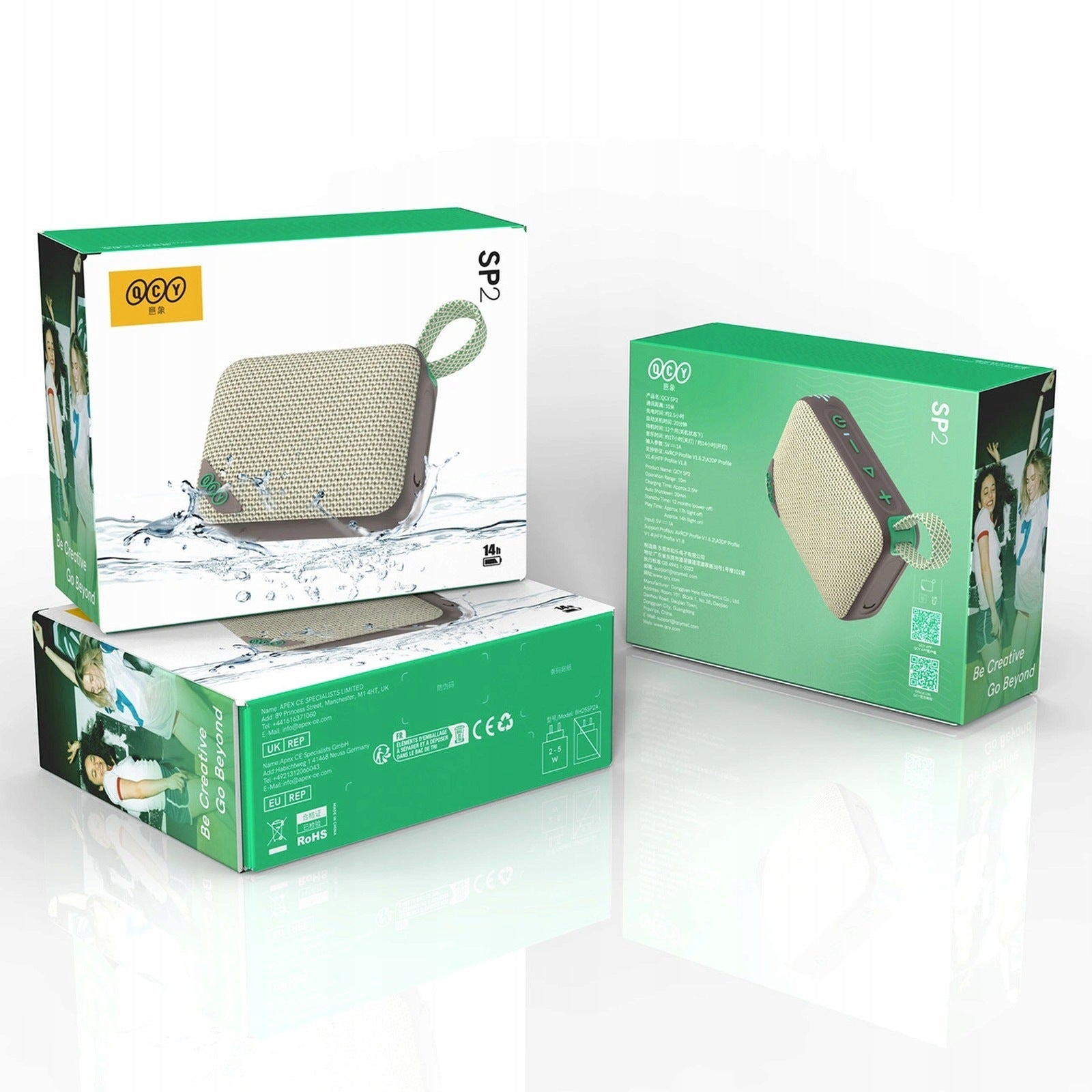 Bluetooth Wireless Speaker with RGB Backlight IP67 - Grey Green Model QCY SP2