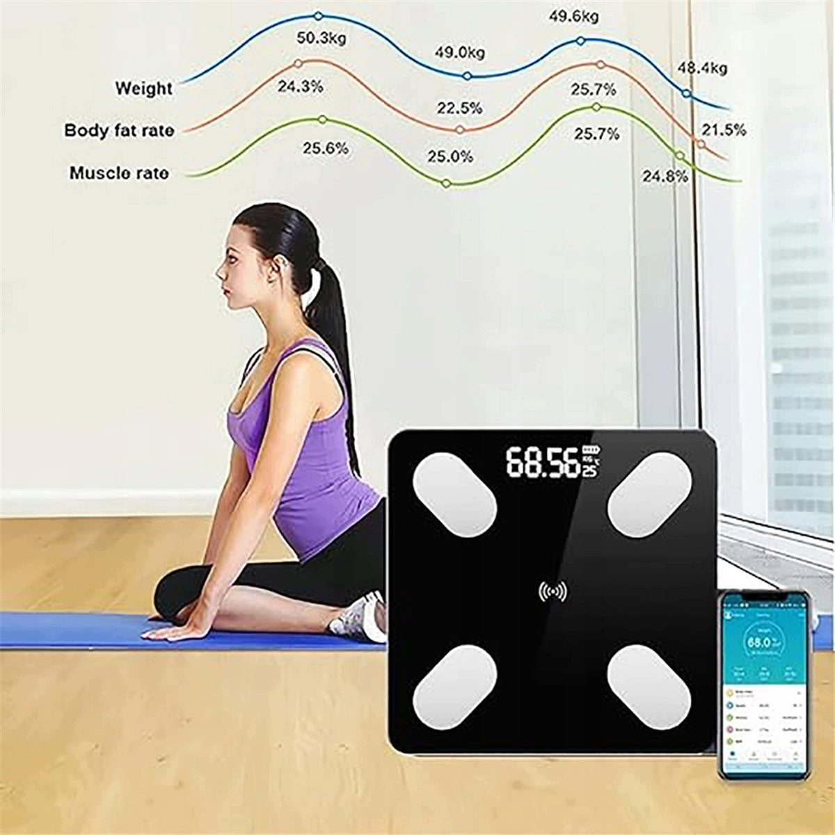 Bluetooth scale with application analysis of body composition and metabolism black Brand Bedee