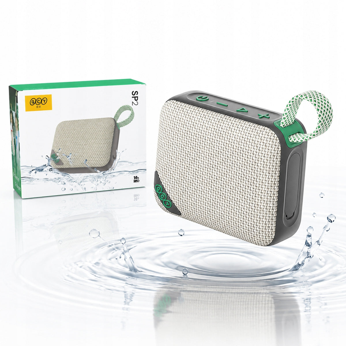 Bluetooth speaker QCY SP2 IP67 RGB TWS USB-C grey green