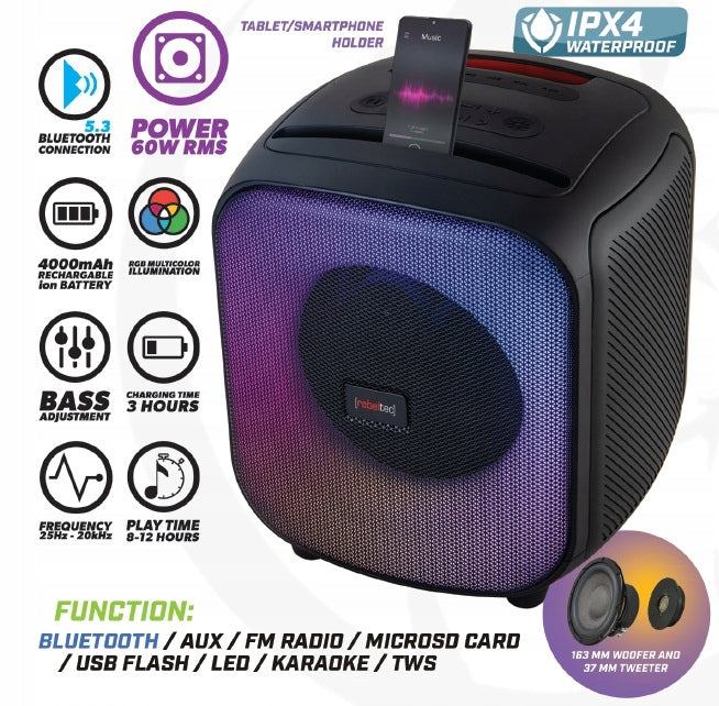Bluetooth speaker Rebeltec PowerCUBE 500 KARAOKE BUILDING IPX PARTY ENCORE Manufacturer code RBLGLO00052