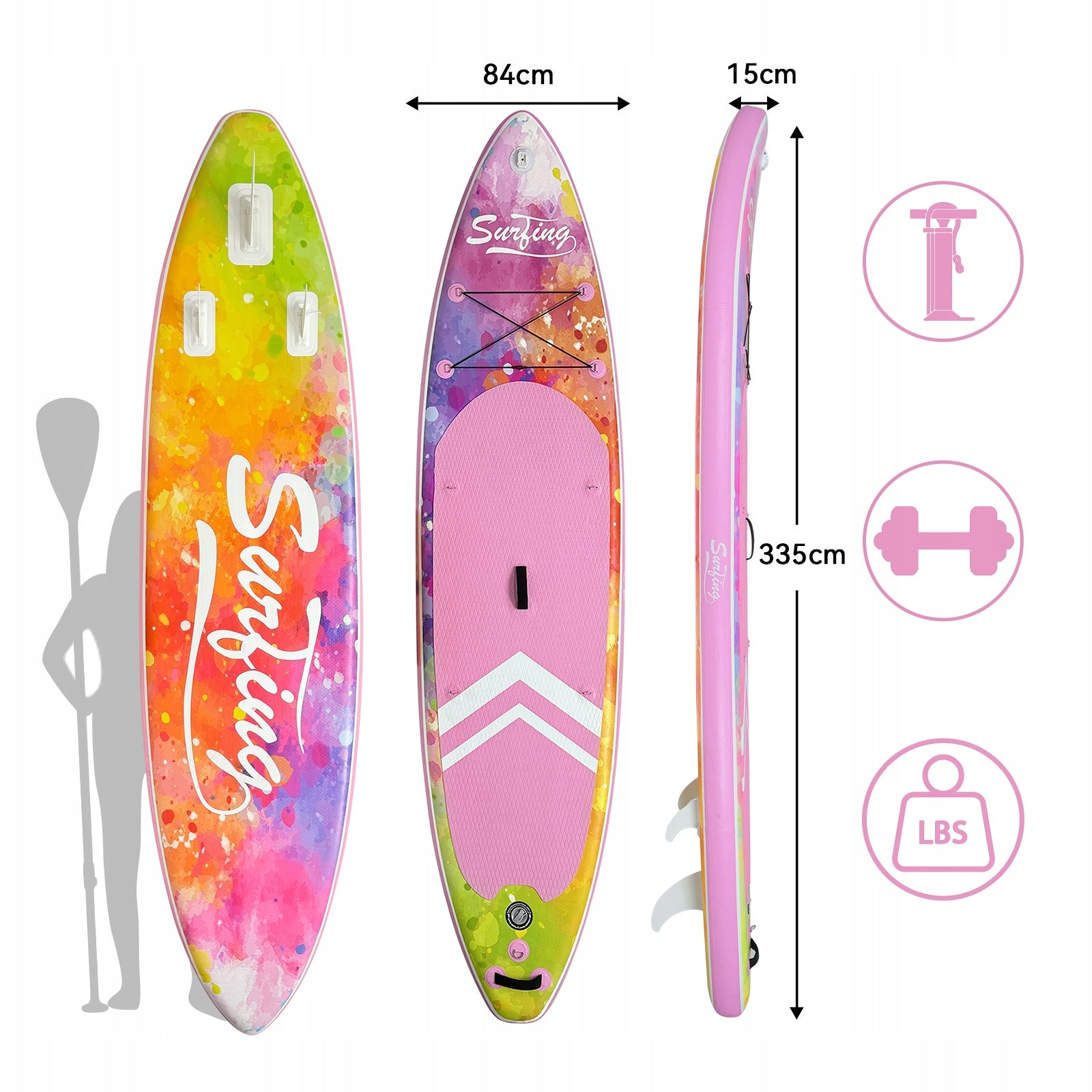 Board SUP Stand up paddle Pumped 335x84cm set With seat pink Manufacturer code SUF9005-PK