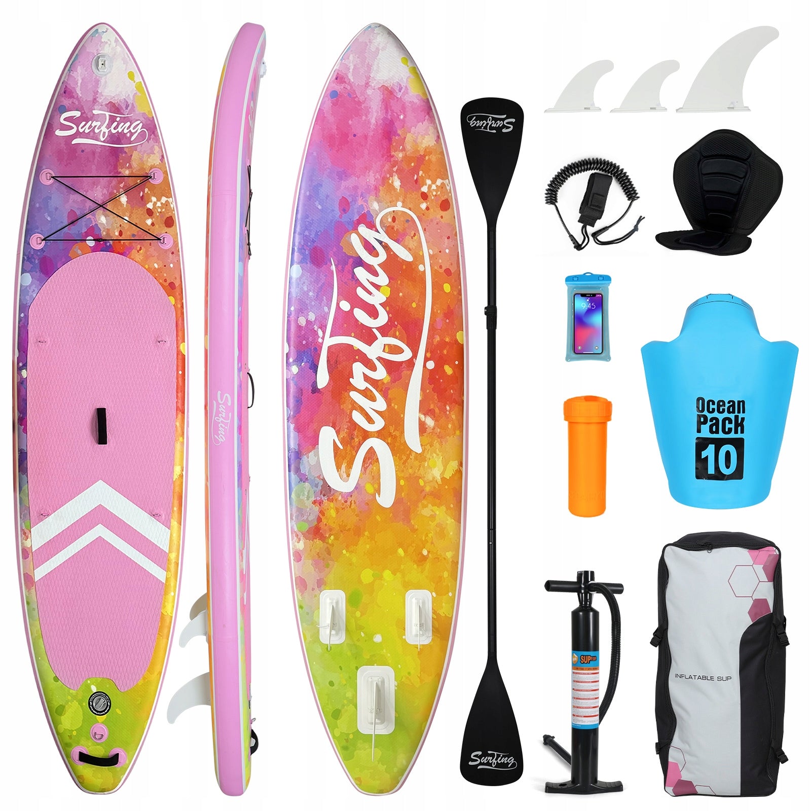 Board SUP Stand up paddle Pumped 335x84cm set With seat pink