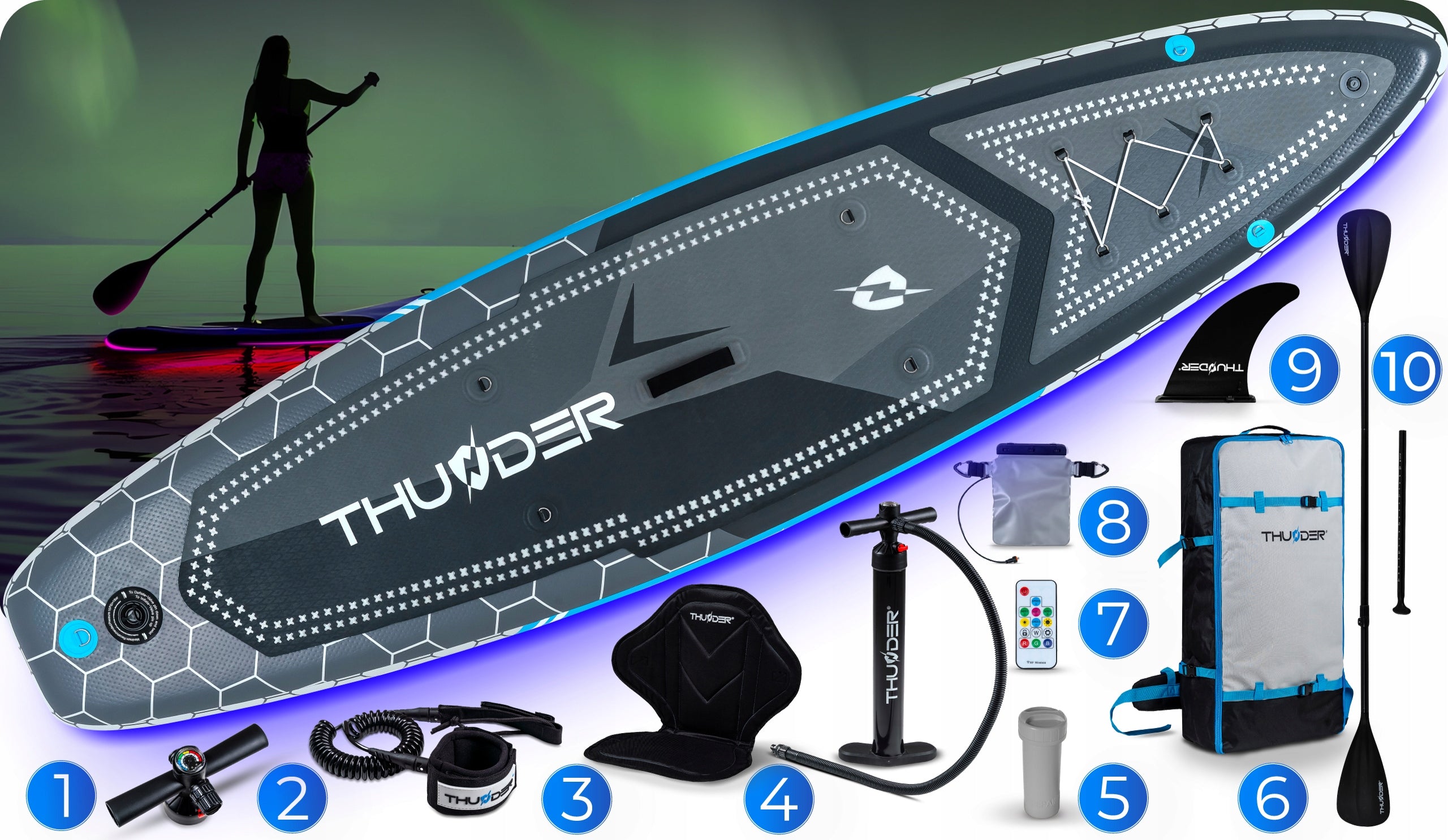 Board sup 320 cm ILLUMINATED LED 320cm for swimming inflatable set THUNDER Manufacturer code LUMOS