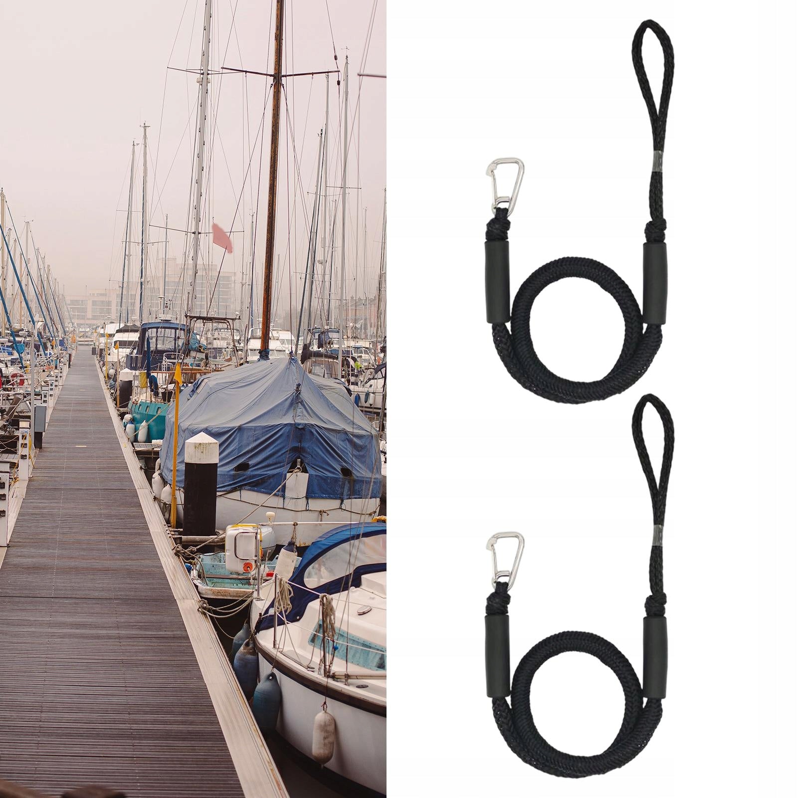 Boat Bungee Dock Line Mooring Rope Black 2pcs Length 25 cm