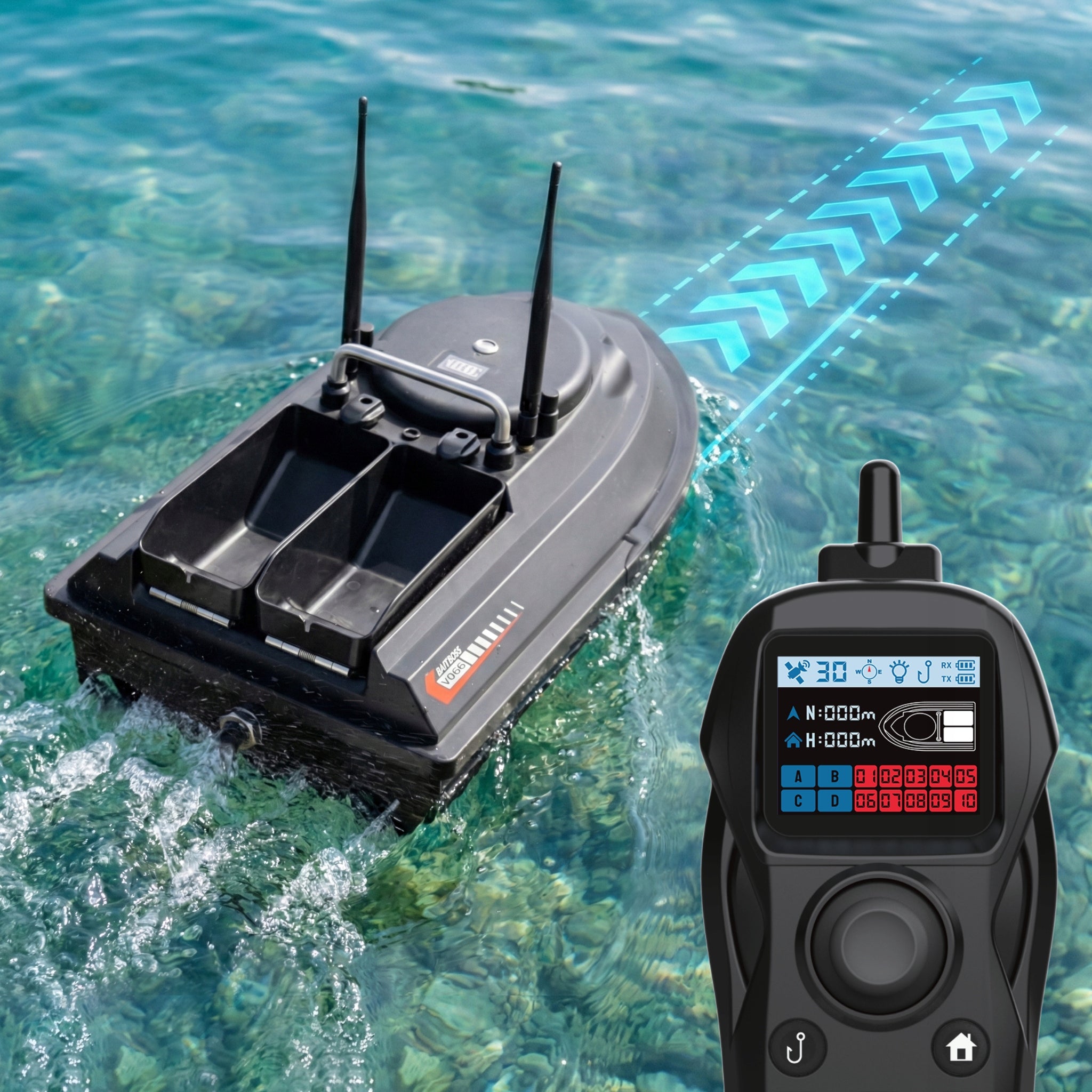 Boat GOMEDIA V066 GPS 2 Feeders 3kg Pilot 1000m FAST 20km/h Packaging status original