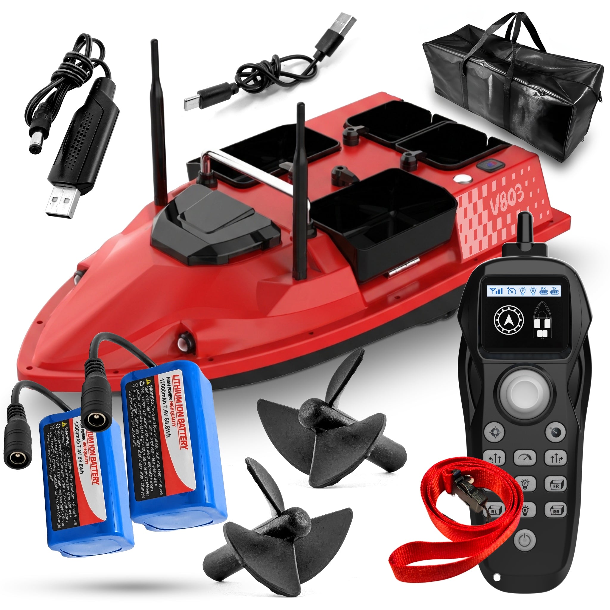 Boat GOMEDIA V803 4 Feeders 3kg Pilot 500m 15km/h 2x Battery