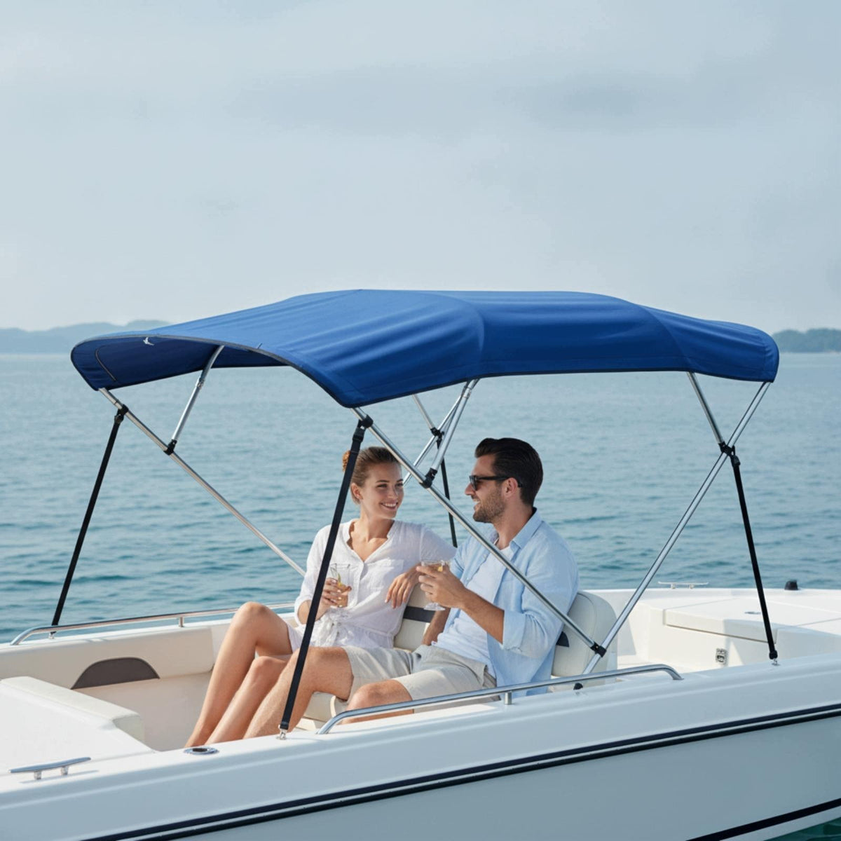 Boat with Metal Frame Compact Bimini Top with Frame Four Crossbar Awning Packaging status original
