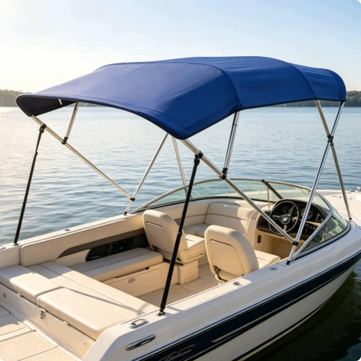 Boat with Metal Frame Compact Bimini Top with Frame Four Crossbar Awning