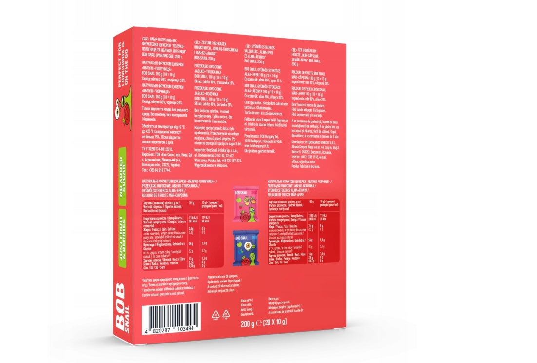 Bob Snail Fruit Rolls 20 pcs 200g Strawberry - Blueberry Without Added Sugar Manufacturer code 4820287103838