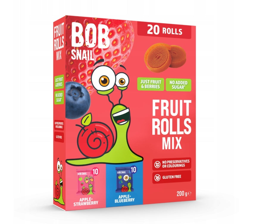 Bob Snail Fruit Rolls 20 pcs 200g Strawberry - Blueberry Without Added Sugar Packaging status original