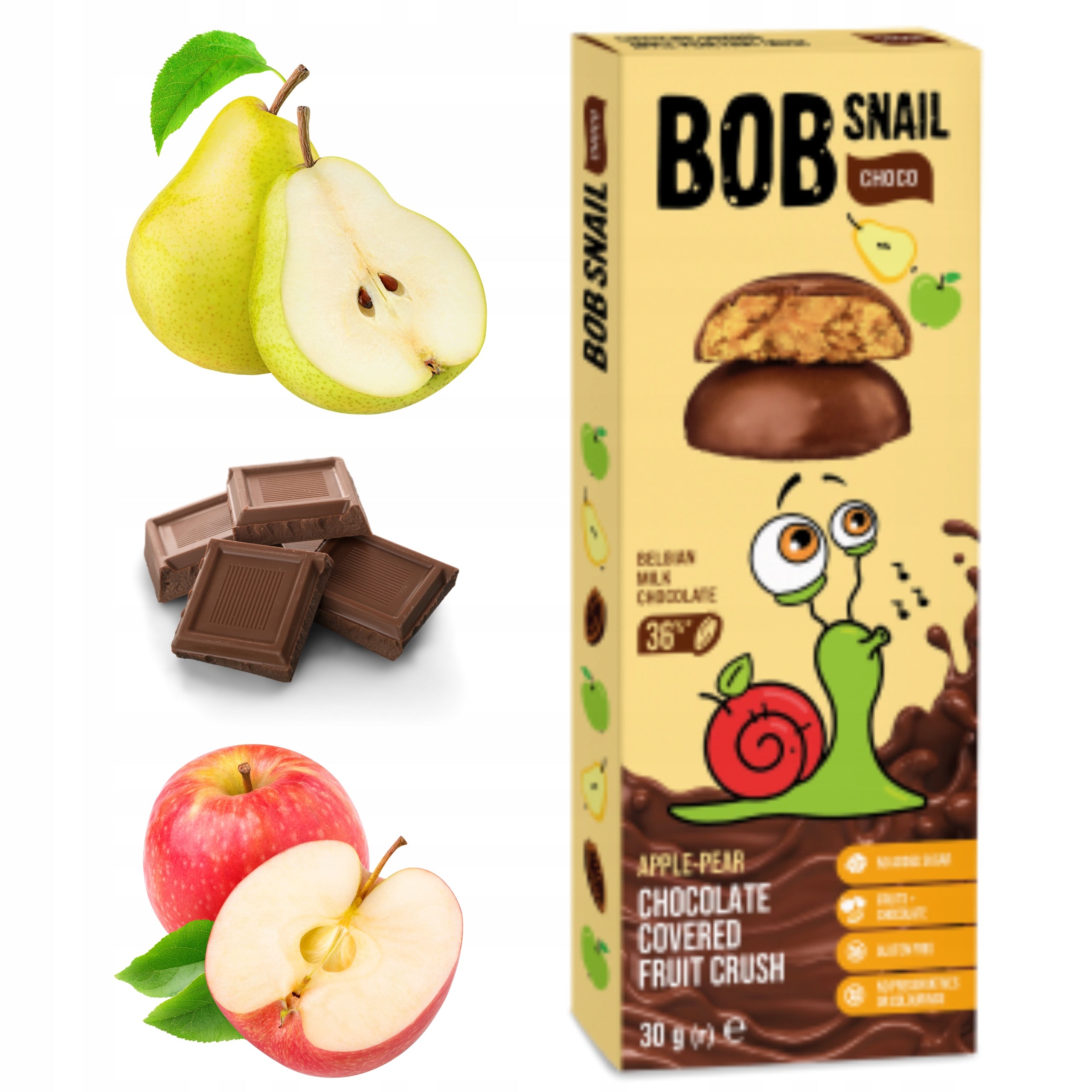 Bob Snail Fruit Snack Apple - Pear in Milk Chocolate 2 x 30g Manufacturer code 4820219341611