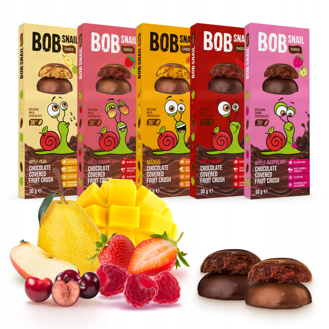 Bob Snail Fruit Snacks in Chocolate MIX of Flavors 5 x 30g