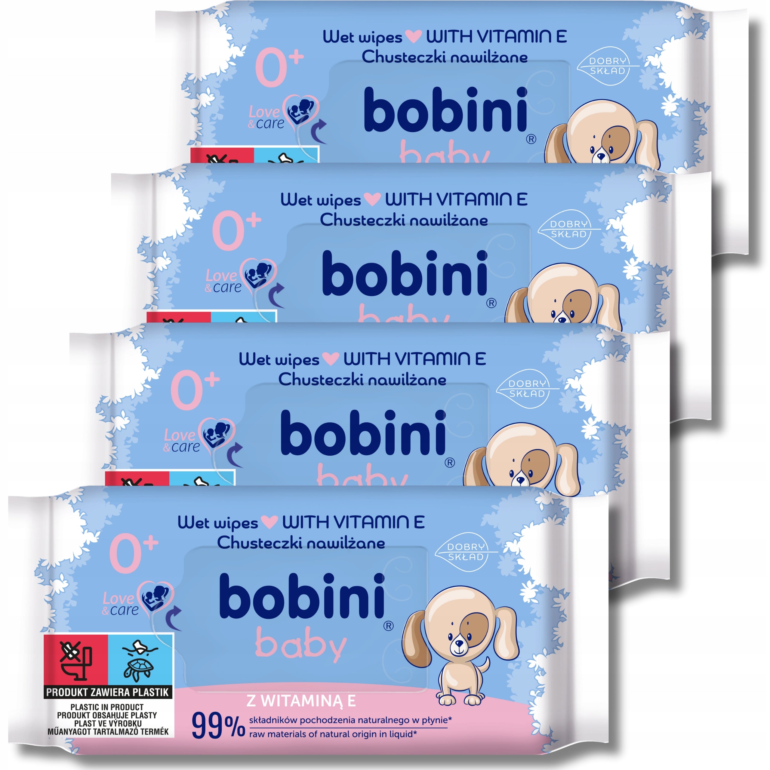 Bobini Baby Wet Wipes with Vitamin E. 60pcs x 4 pcs