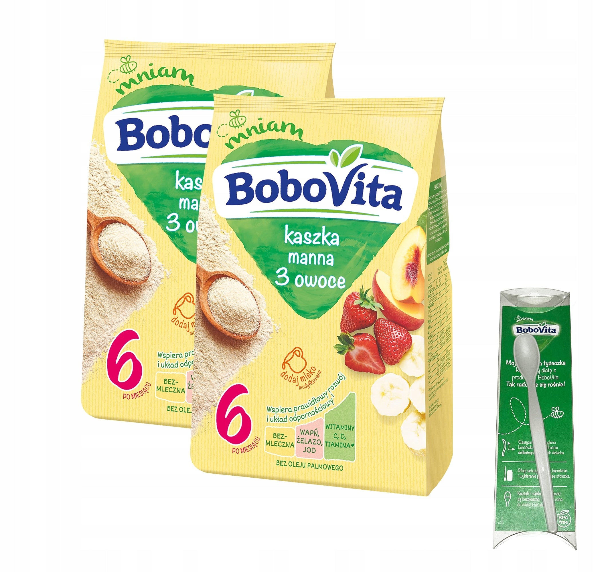 BoboVita Manna porridge 3 fruits after 6 months SET 2 x 180 g + FREEBIE