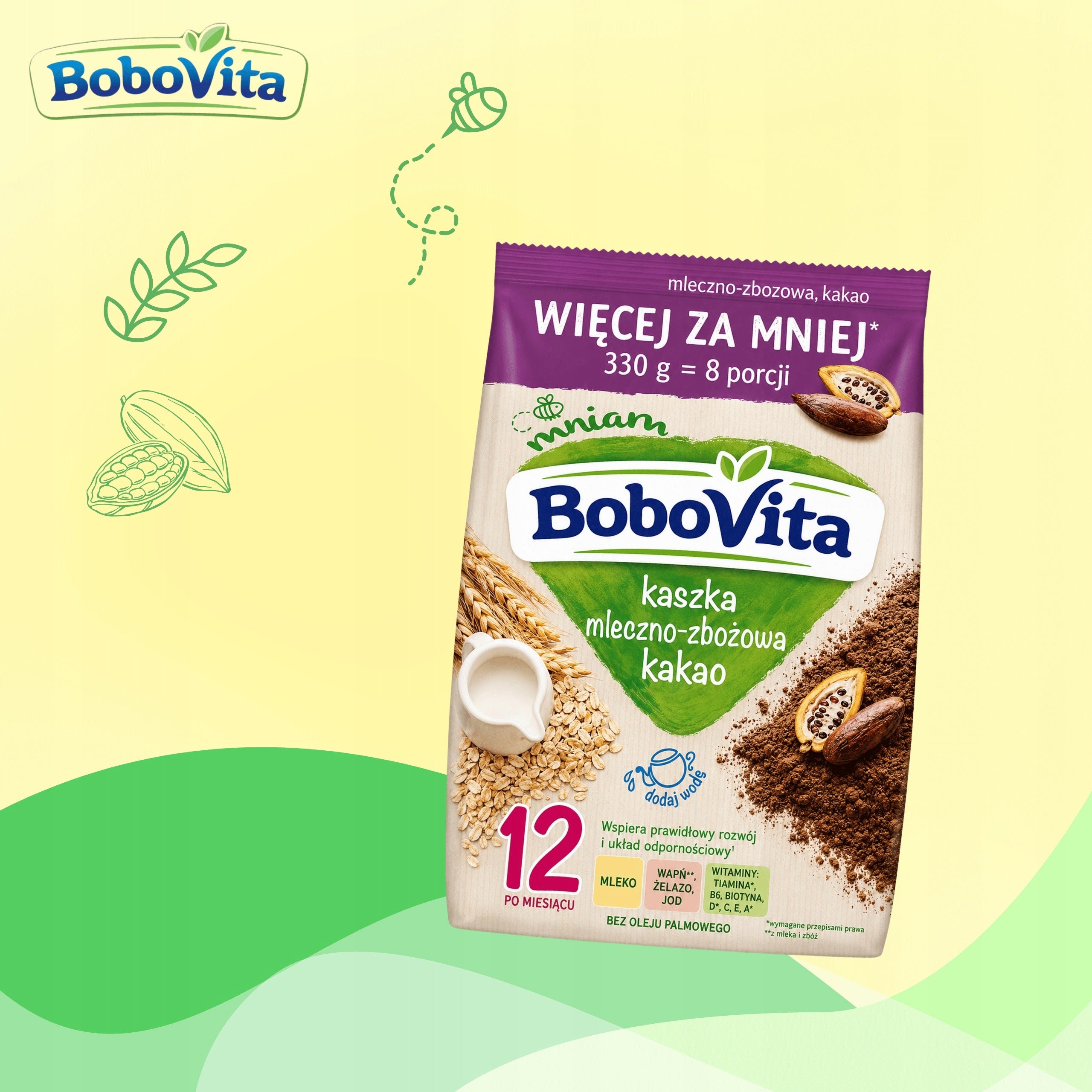 BoboVita cocoa milk porridge after 12 months More for less 330g Brand Bobovita