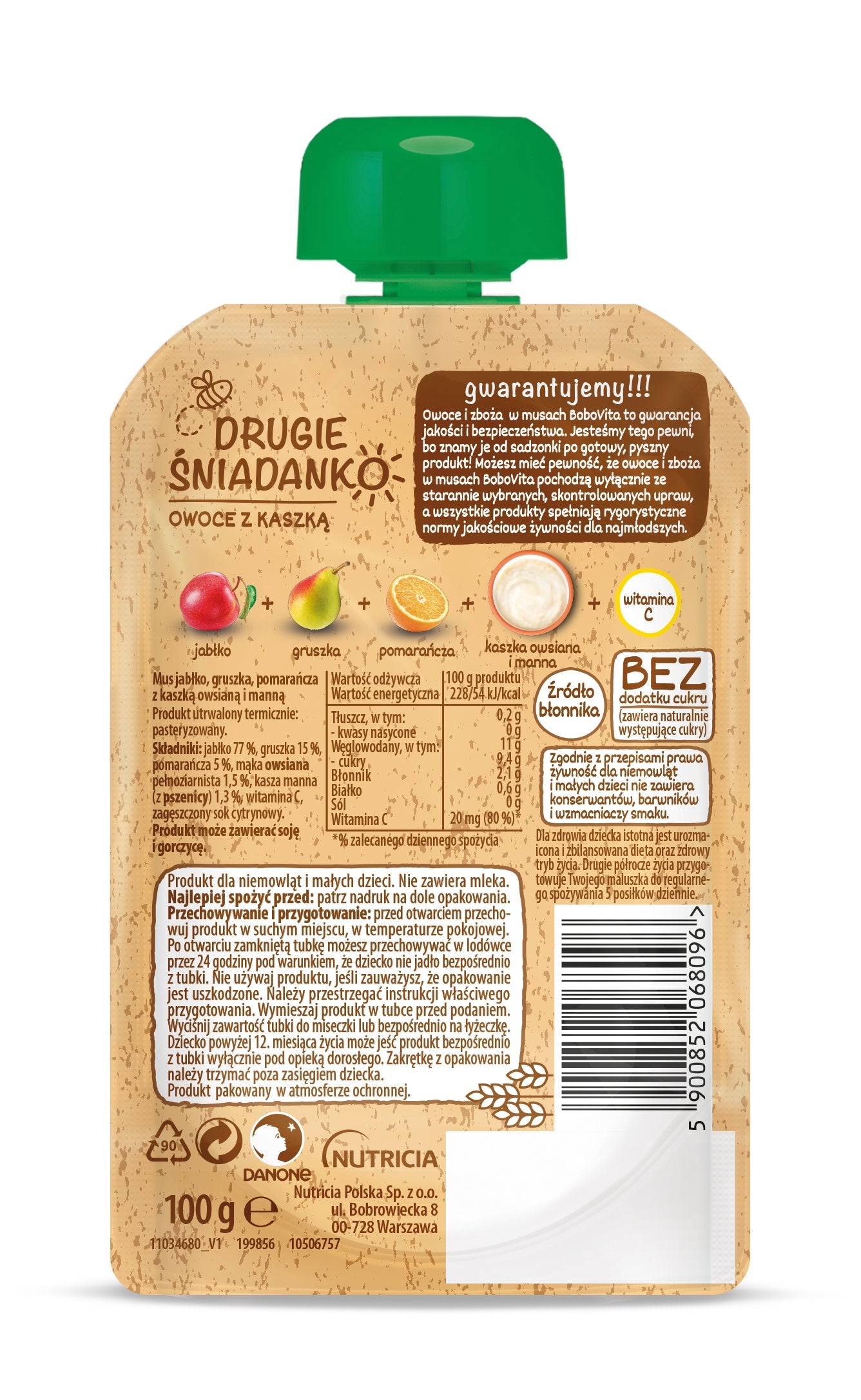 Bobovita second breakfast fruit with porridge apple pear orange 100 g Brand Bobovita