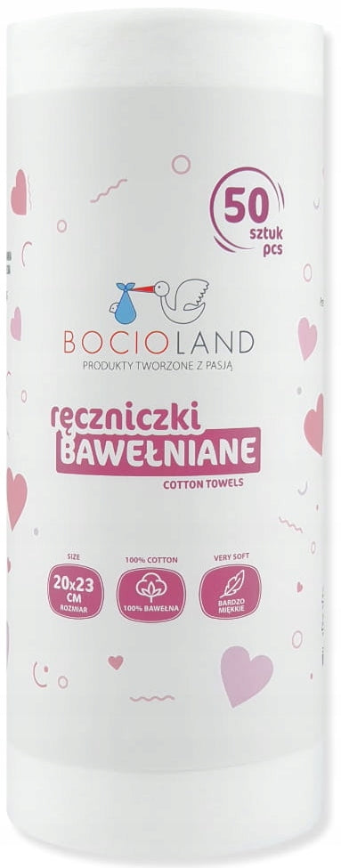 BocioLand Cotton towels 20x23 cm for newborn babies 2 x 50pcs Medical device no