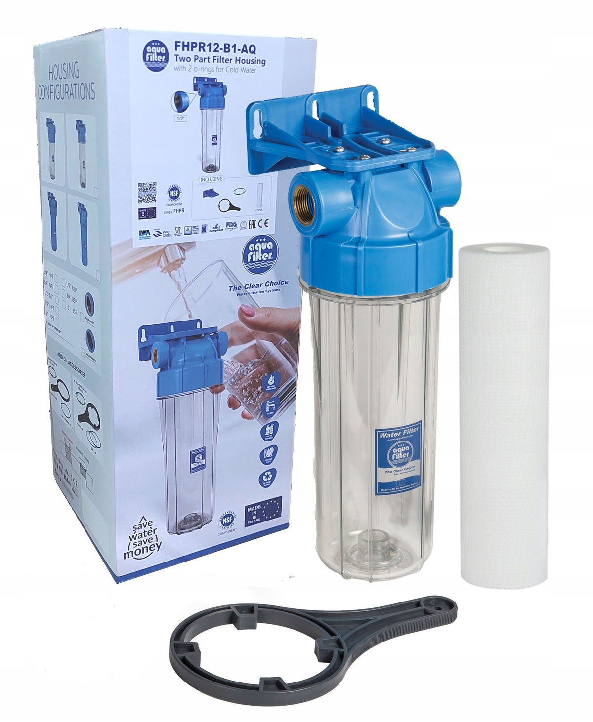 Body Filter housing 10" 3/4" connection with cartridge, key Aquafilter