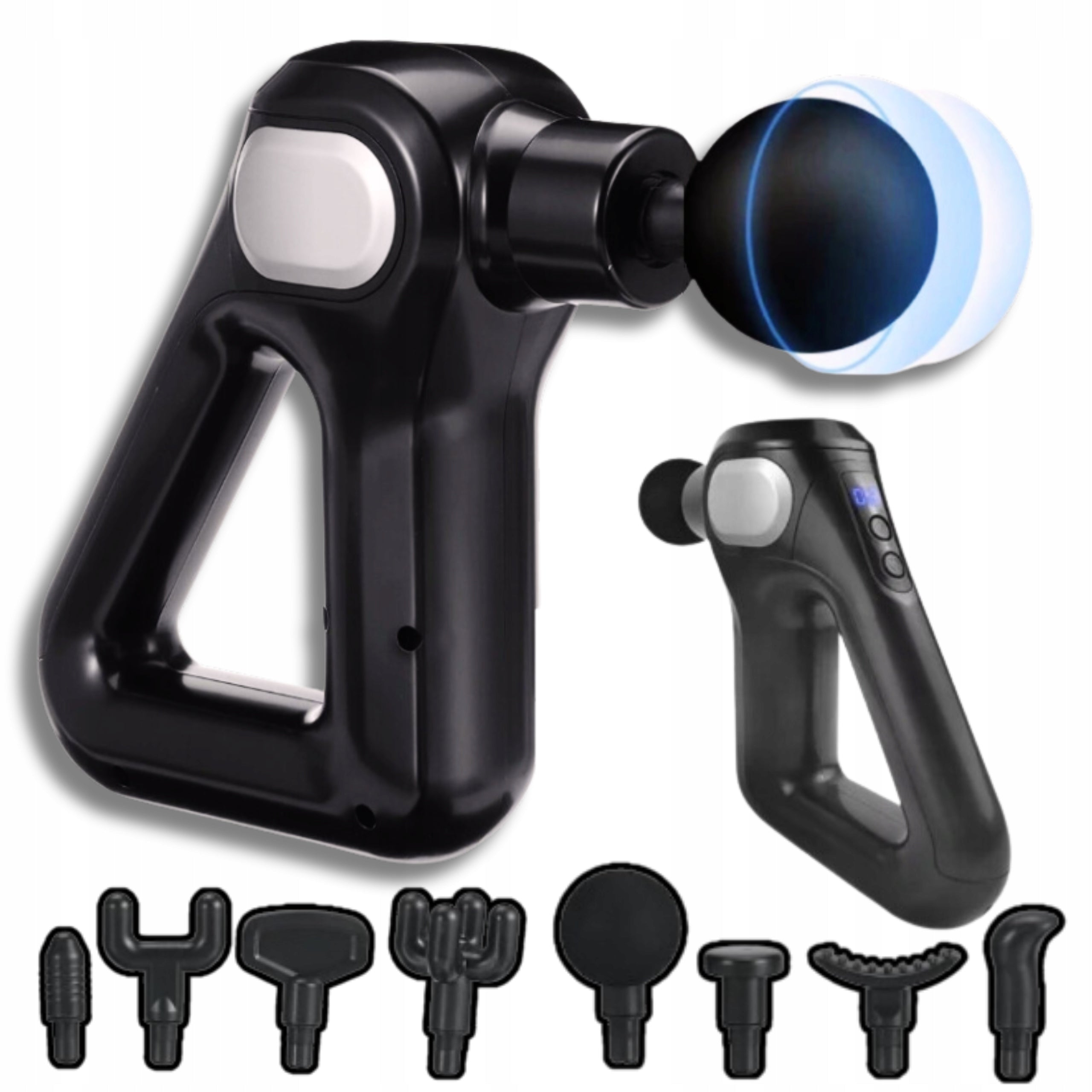 Body Massager Gun 12 Modes Spacious Battery - 8 Tips - Black